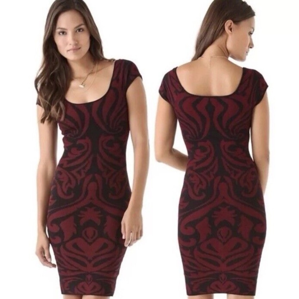 Torn by Ronny Kobo red and black Baroque Jacquard midi dress